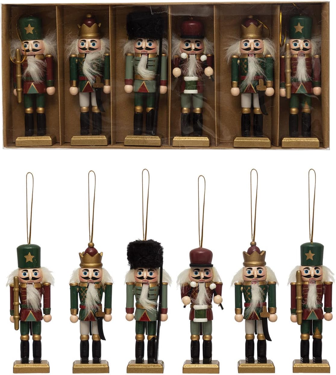 Nutcrackers - Creative Co-Op Wood Nutcracker Ornaments, Multicolor, Boxed, 13