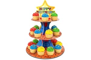 Uywgaun Star Cupcake Stand, Video Game Birthday Party Decoration, Dessert Tower Display Birthday Party Supplies 3-Tier Cupcak