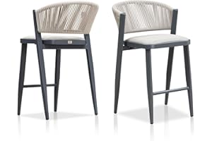 PURPLE LEAF Counter Height Bar Stool Set of 2 Patio Bar Stools Modern Bar Height Stools Wicker Bar Height Chairs for Kitchen Island Gray Island Chair