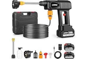MYPIN Portable Cordless Pressure Washer, 600 PSI 21V 2x3.0Ah Rechargeable Batteries Powered Pressure Washer, 6-in-1 Nozzle with Jet Nozzles for Car Floor Wall Fence Cleaning Pet Cleaning