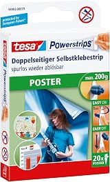 tesa UK Powerstrips Poster Strips White 20 Pack Damage Free Holds 200g