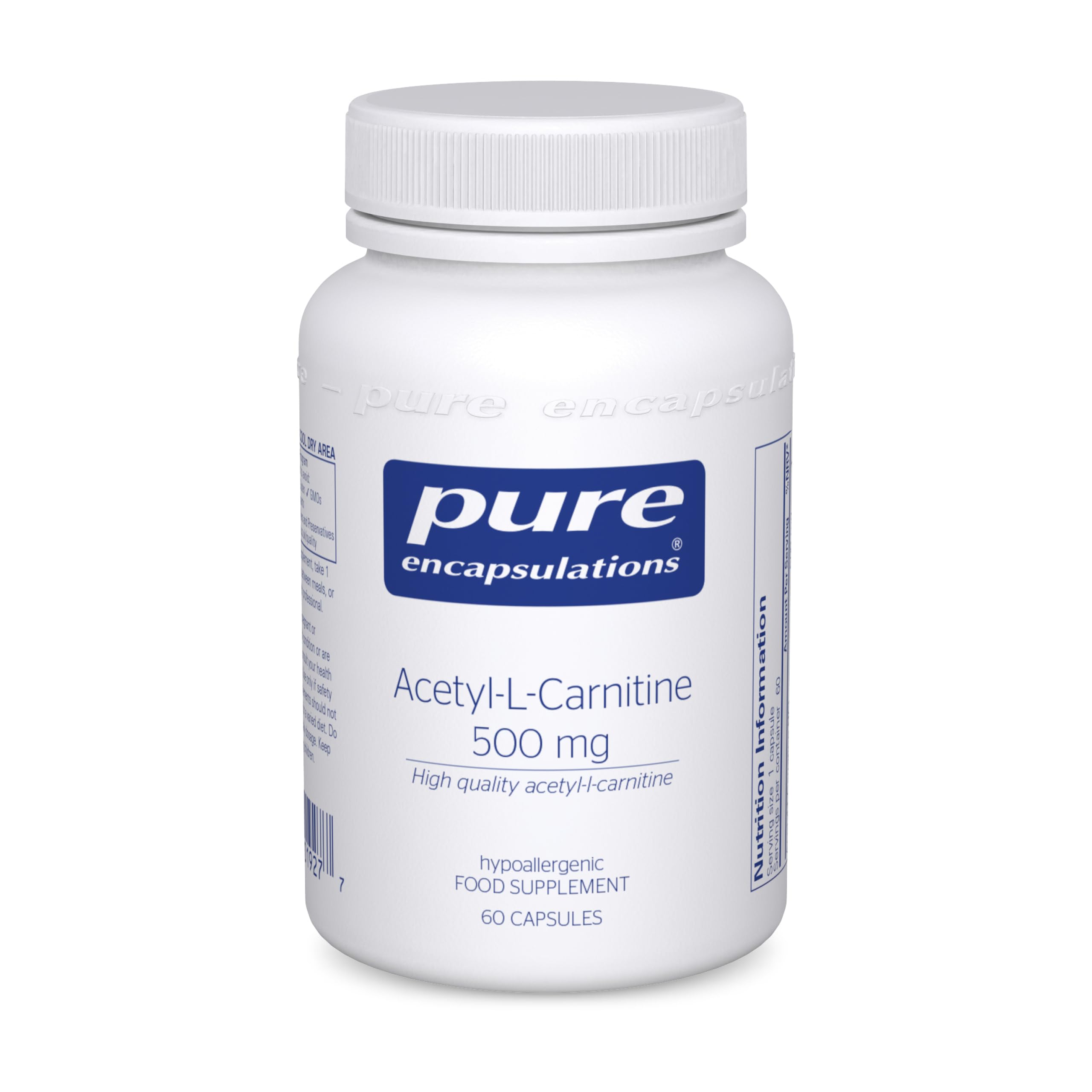 Pure Encapsulations - Acetyl-l-Carnitine (ALCAR) 500mg - Hypoallergenic Amino Acid Supplement - 60 Capsules