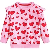 DDSOL Toddler Girls Heart Sweatshirts Valentine Sweatshirt Crewneck Ruffle Long Sleeve Kids Girls Heart Shirts Tops 2-7 Years