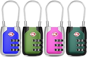 Joyway TSA Approved Luggage Lock, 3 Digit Combination Cable Lock with Alloy Body, Travel Combination Locks for Suitcases, Backpack and Golf Bag (Multicolor, 4Pack)