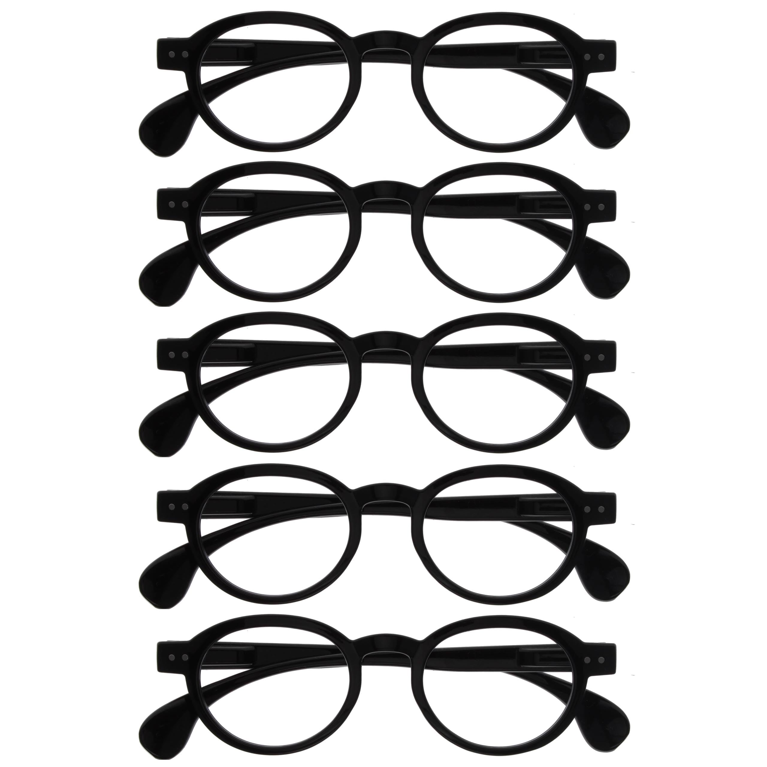 OPULIZE OCA Reading Glasses - 5-Pack - Modern Retro Round Frame - Black - Mens Womens - Spring Hinges - RRRRR54-1 - +2.50