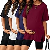 Riyiper 4 Pack Women's Maternity T Shirts, Short Sleeve Split Side Pregnancy Tee Tops Casual Loose Crewneck Maternity Clothes