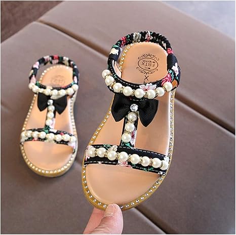 Amazon Co Jp 女の子サンダル甘い子供のビーチサンダル夏かわいい真珠の弓装飾赤ちゃん女の子の靴 色 黒 Size 28 ホーム キッチン