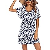 Ekouaer Womens Swimsuit Coverup Short Sleeve Beach Cover Up Dress V Neck Bikini Beachwear