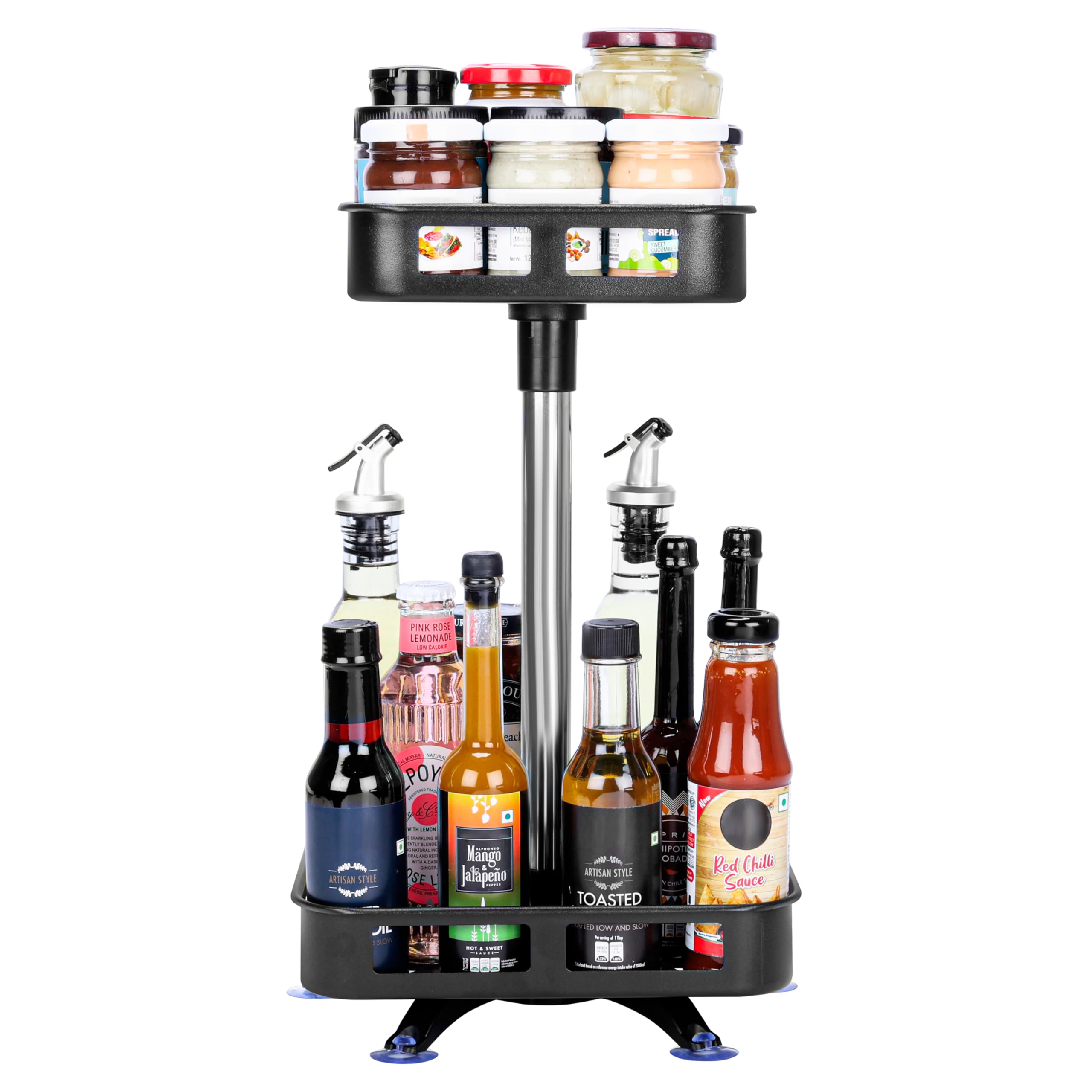 BELLE VOUS 2-Tier Rotating Spice Rack Organiser - Metal Carousel/Lazy Susan for Kitchen Storage - Revolving and Spinning