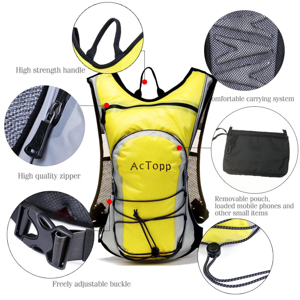 AcTopp Hydration Pack - 4L Hydration Backpack and 2L Bladder Bag, Waterproof and Adjustable Straps with FDA Approved Hydration Bladder, Best for Cycling Running Hiking Jogging
