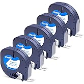 FOXLINE Compatible with Dymo Letratag Refills 91331 Label Tape, Replacement for Dymo Label Maker Refills, for Letra Tag 100H 100T 200B QX50 Printer, Black on White, 12mm (1/2" x 13'), 5 Pack