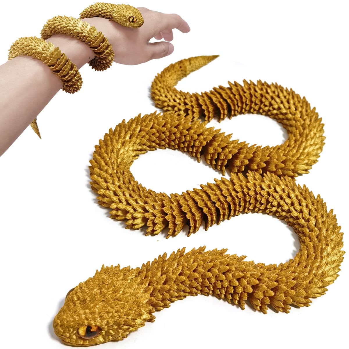 Photo 1 of RQPQBO 23.6 in 3D Printed Snake 3D Animals Toys Articulated Flexible 3D Snake Figure Adults Fidget Toys Desktop Cute Pet Snake Collectibles Home Office Decor Executive Desk Ornaments (Gold)