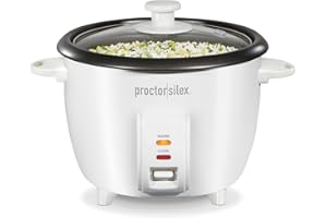 Proctor Silex Rice Cooker & Food Steamer, 10 Cups Cooked (5 Cups Uncooked), Includes Steam and Rinsing Basket, White (37533MN