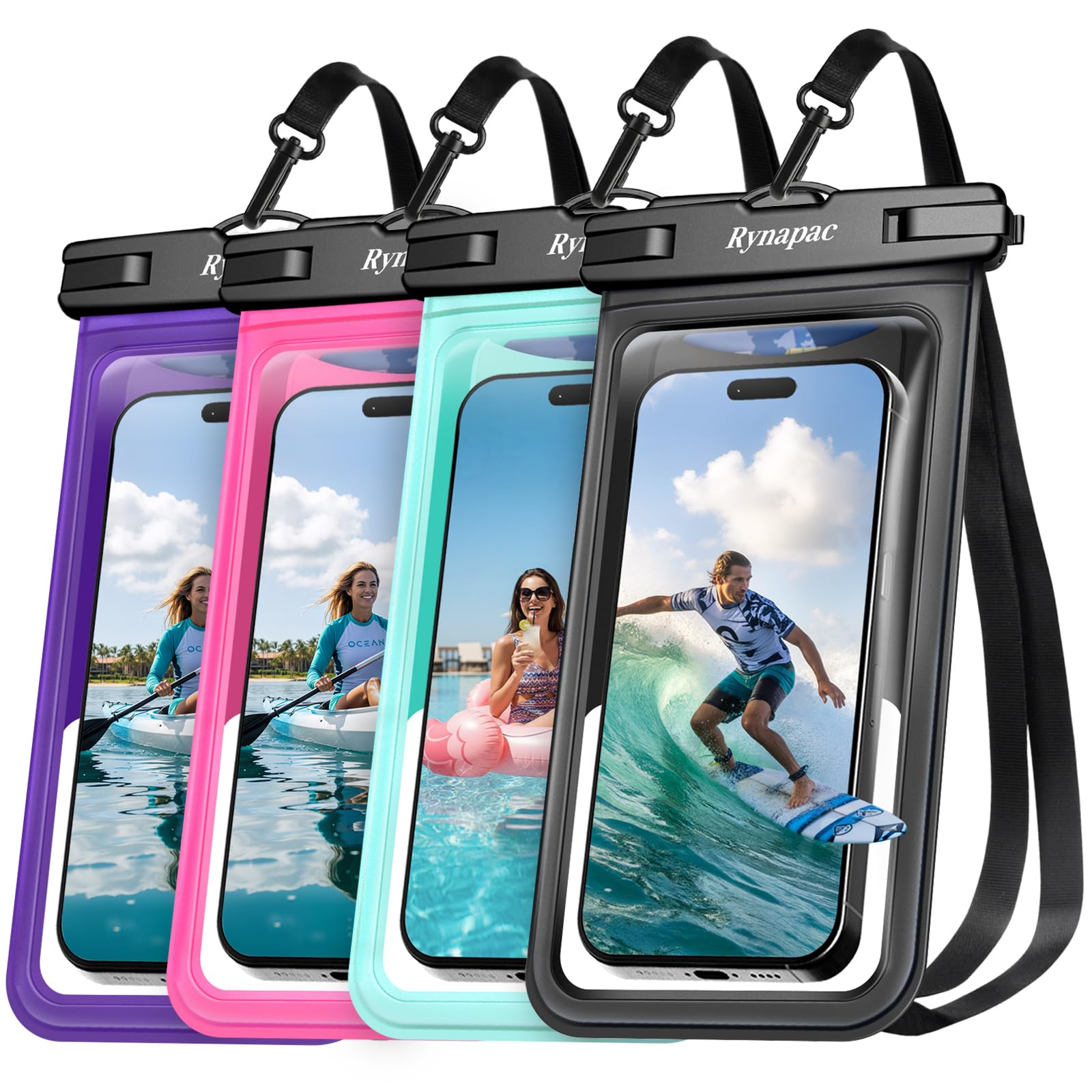 Rynapac Waterproof Phone Pouch - 2 Pack, IPX8 Waterproof Phone Case with Lanyard for iPhone 17 16 15 Pro Max, Cell Phone Dry Bag for Beach Vacation Travel Cruise Essentials, Touch Screen, Up to 8.5"