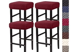 HFCNMY Stool Covers Rectangle,4 Pack Stretch Rectangle Bar Stool Covers Jacquard Vanity Stool Cover Washable Counter Stool Covers Bar Stool Seat Covers Saddle Seat Cover with Elastic Bands Red
