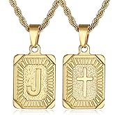 SKQIR initial Letter Necklaces for Men,Stainless Steel Plated A Z Square Pandent Letter Necklace for Women,Cross Necklace with Letter Chain Pendant for Boys Stocking Stuffers Christmas New Year Gifts for Men Women
