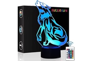 FULLOSUN Wolf Gifts, 3D Night Light for Kids Optical Illusion Lamp Co-Sleeping,Remote Controller with 16 Color Changing Birthday Gifts & for Kids, Boys & Men