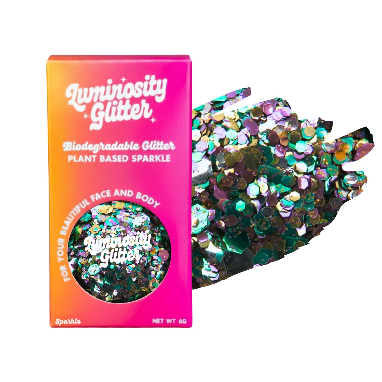 Biodegradable Glitter - Purple, Gold and Green Festival Face and Body Glitter for Hair and Nail Art, Loose Cosmetic Glitter Makeup - 6 Gram Pot (Mystic)