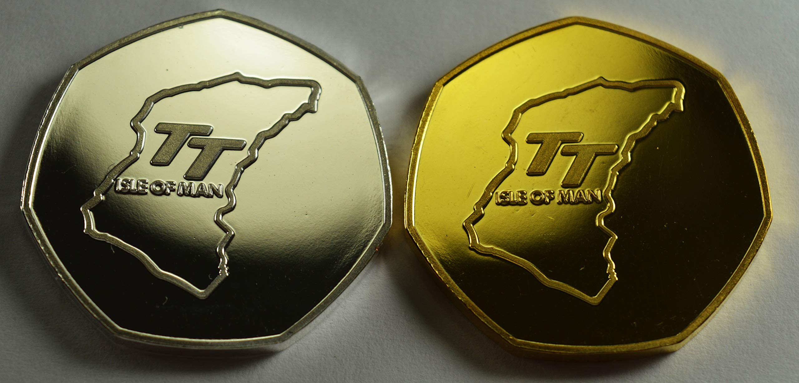 Pair of ISLE OF MAN TT RACING Silver & 24ct Gold Commemorative Coins Albums/50p Collectors, Coin Hunt. Superbikes, Motorsport