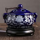 Electric Resin Burner with Timer, Ceramic Electric Incense Burner, Burner Censer 110V for Home Porch, Patio, Garden, Office, Yoga, Living Room, Meditation Room （Blue）