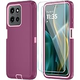 Qinmay for Motorola Moto G 2025/Moto G Play 5G 2025 Case, WineRedPink | Heavy Duty Shockproof &amp; Dropproof 3-Layer Cover Phone Case with 2 Pack HD Screen Protector for Moto G 2025/Moto G Play 2025