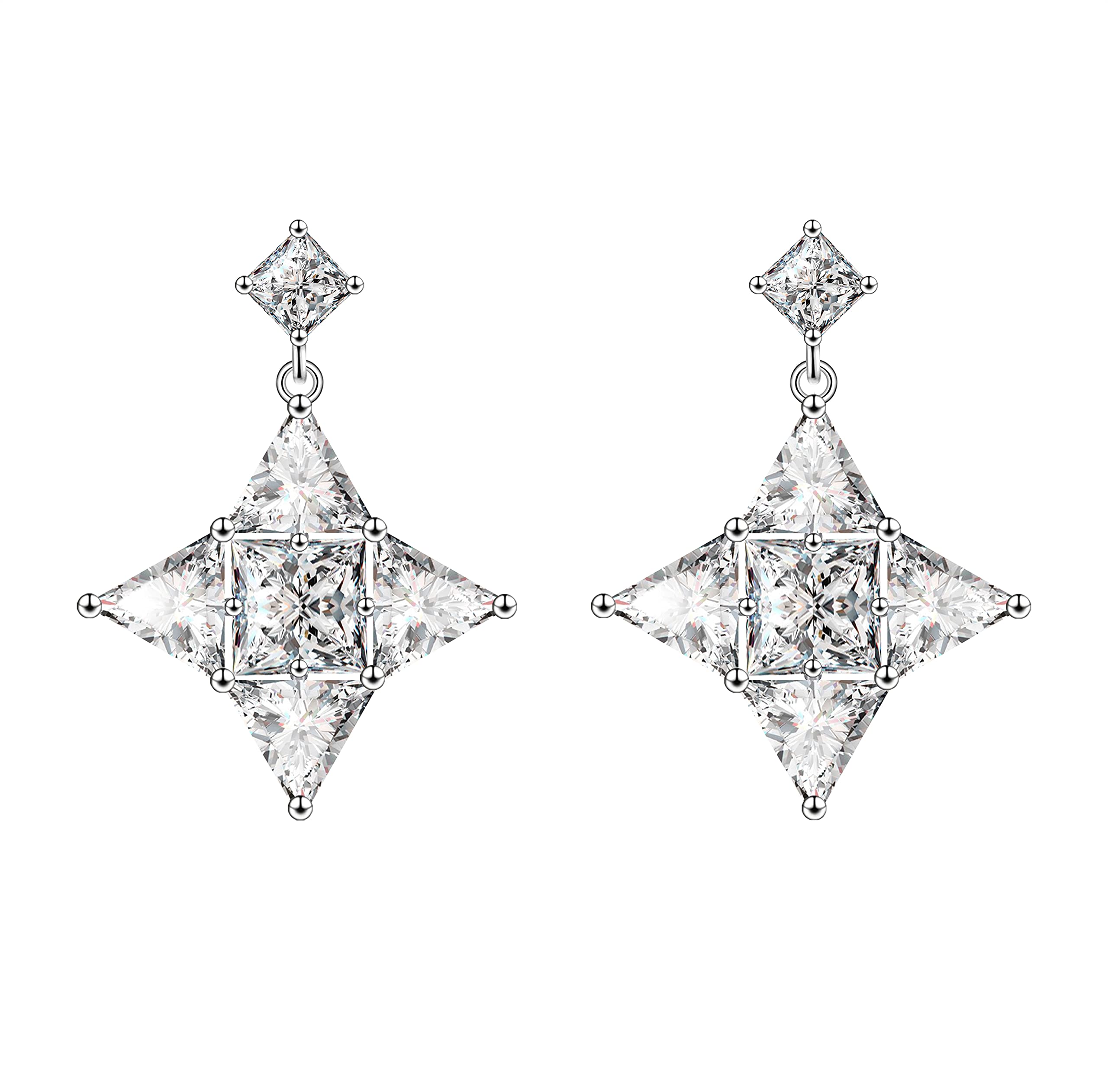 KristLand - Women Studs Earrings S925 Sterling Silver Ear Pin Star Drop Prong Cubic Zirconia Jewelry/Birthday Gift for Ladies Girls Mum Wife