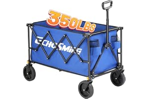 EchoSmile Collapsible Foldable Wagon Cart with 350lbs Weight Capacity, Heavy Duty Folding Utility Sport Wagon with Removeble Wheels for Camping,Grocery,Garden,Beach,Bule