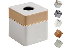 Cloudever Tissue Box Holder Cover Square, Modern PU Leather Decorative Tissue Cube Holder Organizer-Apricot Cream