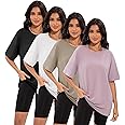 Siimcuzy 3/4 Pack Oversized Tshirts for Women, Loose Fit Crew Neck Summer Baggy Tops Workout Tees Plus Size T Shirts