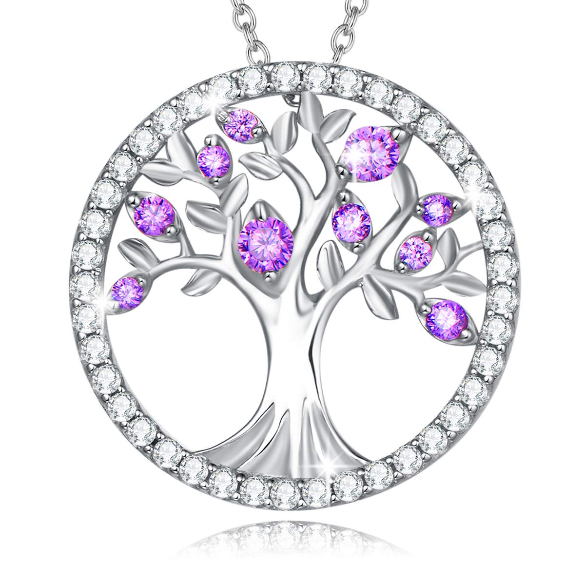 Agvana Birthstone Necklace Citrine Amethyst Emerald Peridot Tree of Life Necklace Jewelry for Women Teen Girls Anniversary for Wife Sterling Silver Necklace, 16+2 Inches Extender