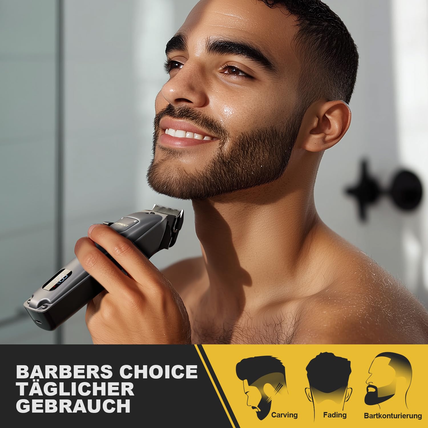 SUPRENT Haarschneidemaschine Set für Herren, Schnurlose Haarschneider Pflegesets, Friseur-Haarschere mit LED-Anzeige, Präzisions Haartrimmer Bartschneider für Männer (Grau) 5