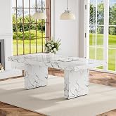 Ebullient 79'' Marble Dining Table for 6-10, 3.5'' Thick Marble-Patterned Tabletop with Stable MDF Base, White Dining Room Table with Modern Design, Suitable for Dining, Meeting, and Gathering