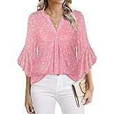 Ninedaily Womens Tops 3/4 Sleeve Dressy Casual Blouses Double Layers V Neck Shirt