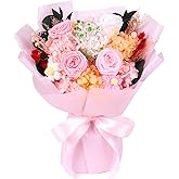 Pink Rose Preserved Flowers Bouquet Forever Roses Birthday Gifts for Mom Grandma Women Dusty Rose Fresh Flower for Valentine's Day Mother's Day 4 Real Dried Eternal Flowers Christmas Arrangement
