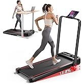RHYTHM FUN Incline Foldable Treadmill, Walking Pad Treadmill with Incline, 300 lbs Portable Treadmills with Handles for Home 