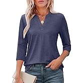ATHMILE Womens V Neck 3/4 Sleeve T Shirts Spring Summer Tops Tunic Casual Tees Henley Beach Vacation Basic Fashion Clothes