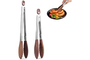 Wooden Tongs for Cooking, 2-Piece 10 & 13 Inch Kitchen Tongs Set with Locking Mechanism, Stainless Steel with Walnut Wood Tip