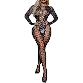XIUSEMY Woman Bodystockings Leopard Print Lingerie for Women | Sexy Lace Jumpsuit Full Body Bodysuit Rave Outfits One Size