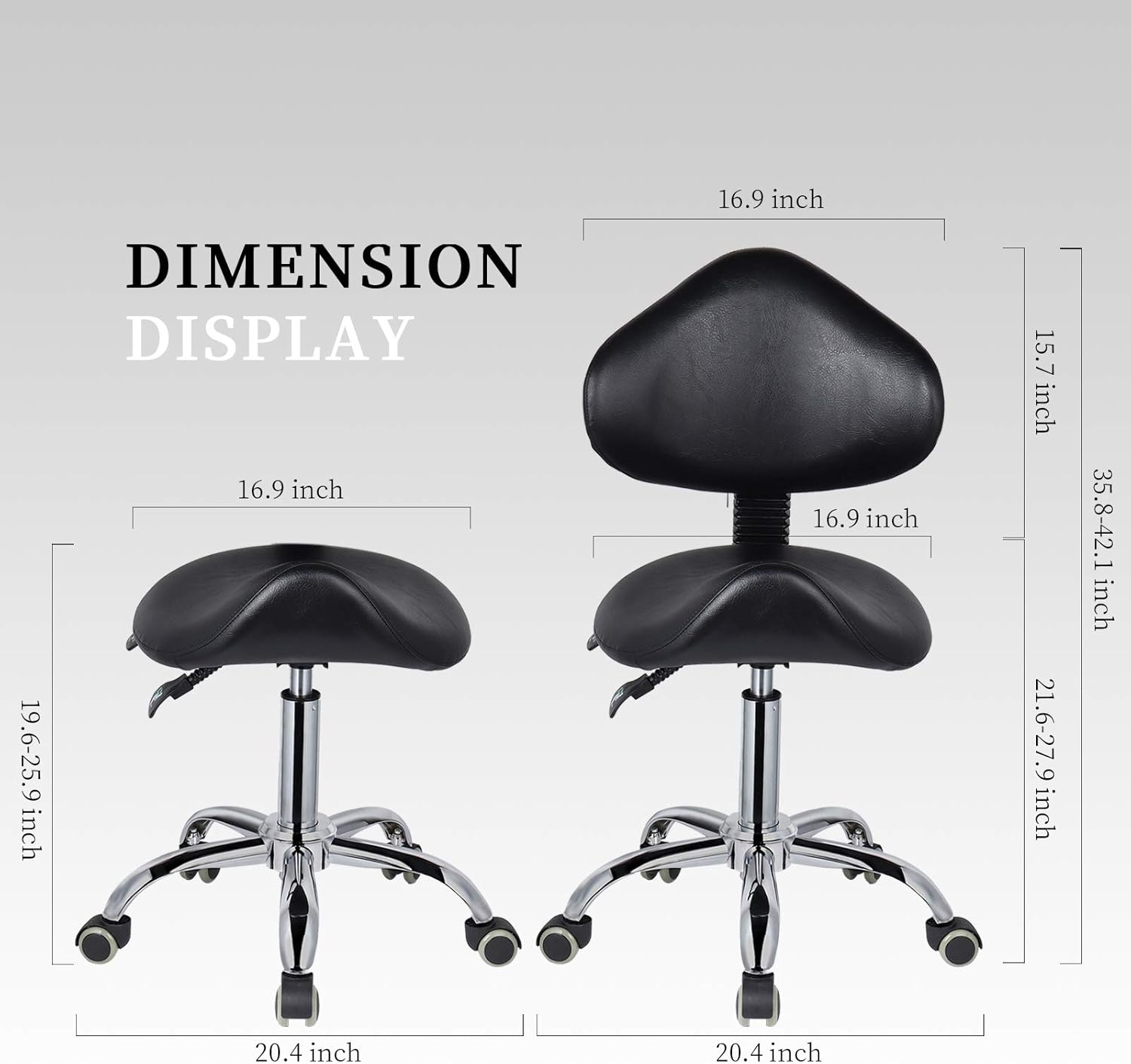 Hydraulic Saddle Rolling Chair, Heavy-Duty Stool Chair with Backrest for Beauty Salon Massage Dental Clinic Office, Black: Kitchen & Dining