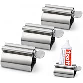LOVEINUSA Toothpaste Tube Squeezer Dispenser, 3 PCS Toothpaste Roller | Squeezer Tool Metal Stainless Steel Tooth, Paste Holder for Bathroom, Silver