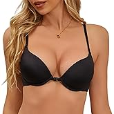IHOIU Women's Front Closure Bra Push Up Padded Add Cup Demi Plunge Bras with Underwire Lift T Shirt Smooth Bralette