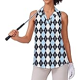PINSPARK Womens Golf Shirt UPF 50+ Sleeveless Collared Shirts Quick Dry Tennis Polo V-Neck Racerback Athletic Workout Tank