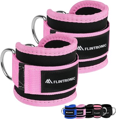 flintronic Ankle Straps for Cable Machine with Double D-Rings Neoprene