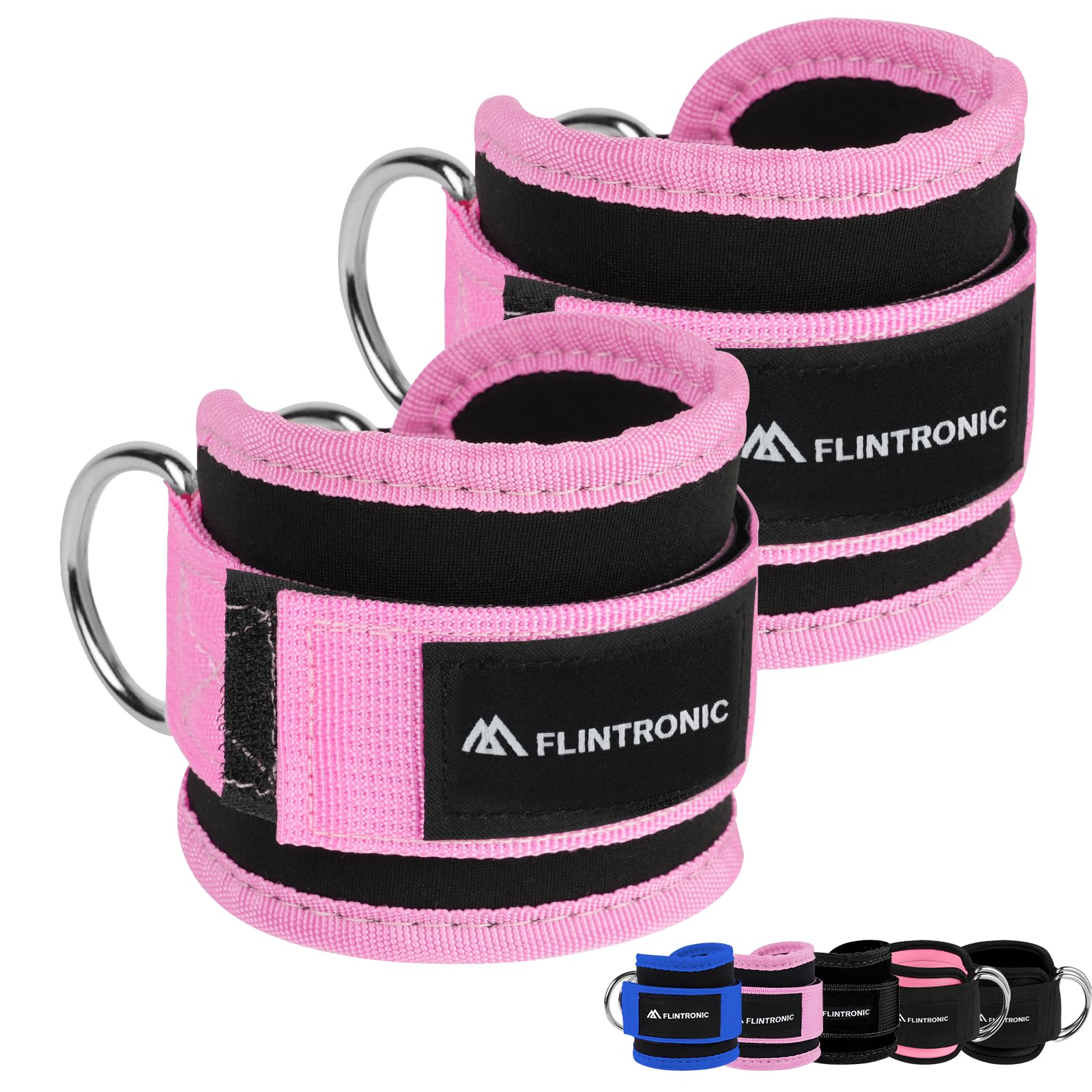 Flintronic Ankle Straps for Cable Machine, Gym Cuffs with Double Stainless Steel D-Ring, Gym Ankle Cuff with Adjustable Neoprene, Muscle Shaping for Men and Women