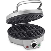 Cuisinart Belgian Waffle Maker, Round, Stainless Steel, 6 Settings | Compact waffle maker with nonstick plates, adjustable browning levels, ready indicator lights/beep, WAF-200NAS