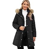 Funlingo Womens Winter Warm Coat Thickened Hooded Long Puffer Down Jacket Casual Quilted Padding Windproof Outerwear Black 2XL