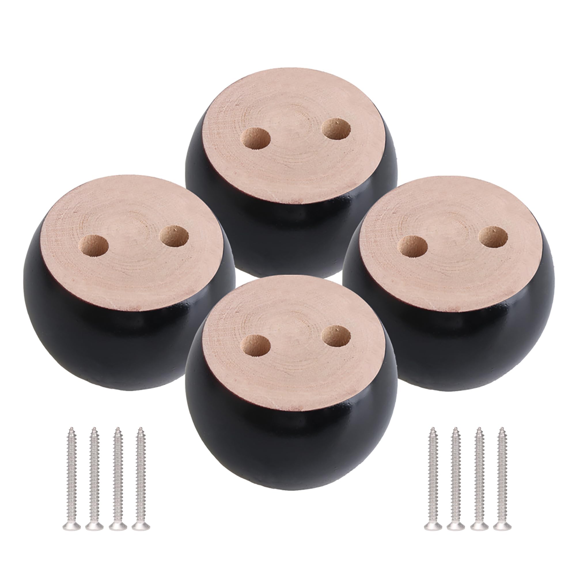 SHANOER 4pcs 40mm Height Black Eucalyptus Wood Round Bun Furniture Feet Sofa Cabinet Couch Legs