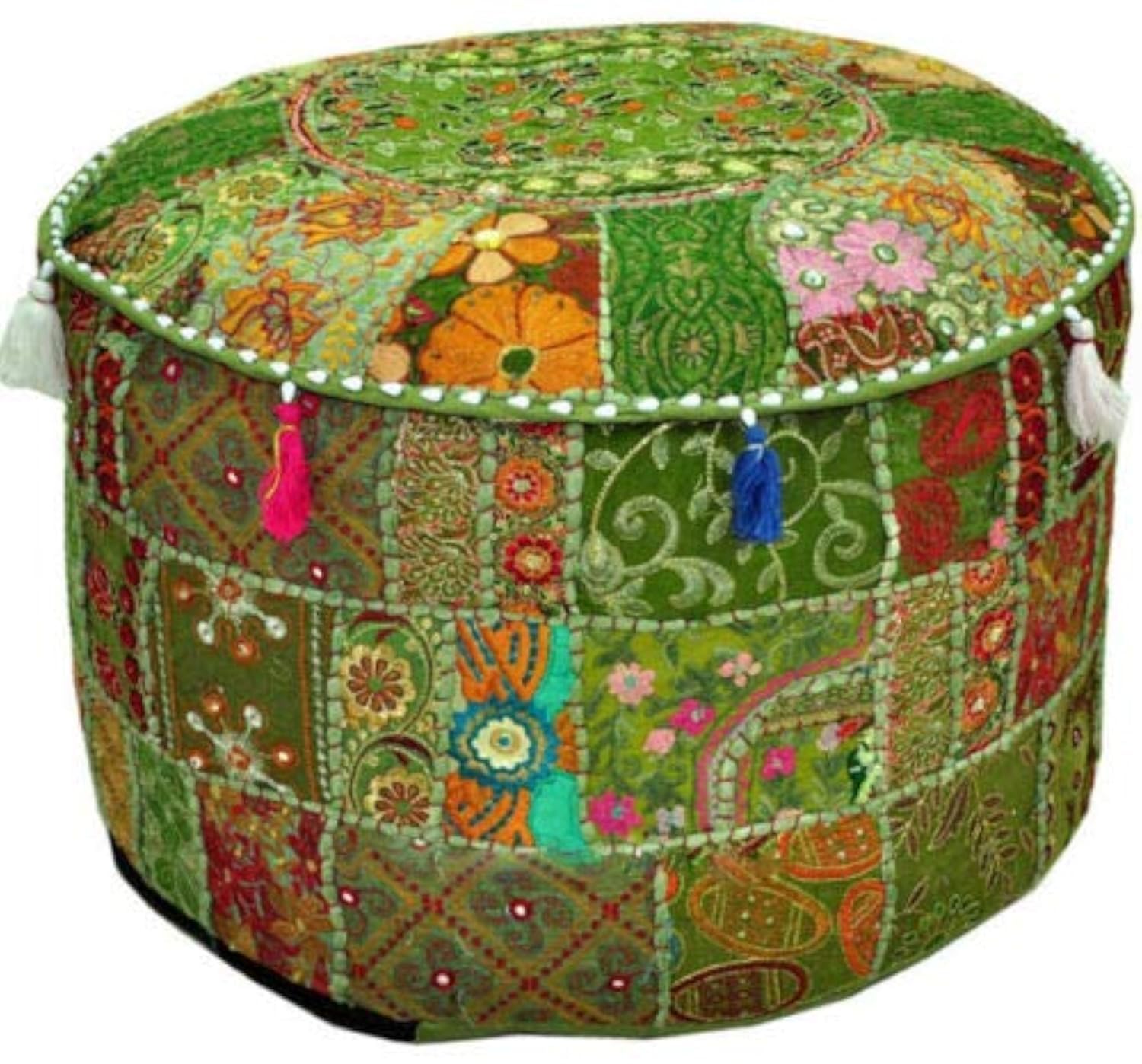 Radhykrishnafashions Indian Ottoman Cover, Cotton, Green