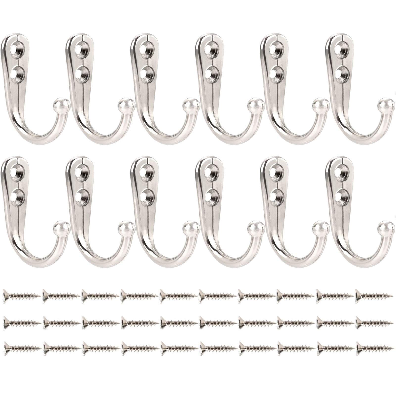 Beilala 12 Pack Coat Hooks Door Wall, Small Single Metal Hook with 30 Screws Hanging Clothes, Robe, Towel, Hat, Key, Cup for Bedroom Bathroom Kitchen Office Closets (Silver) — image 1