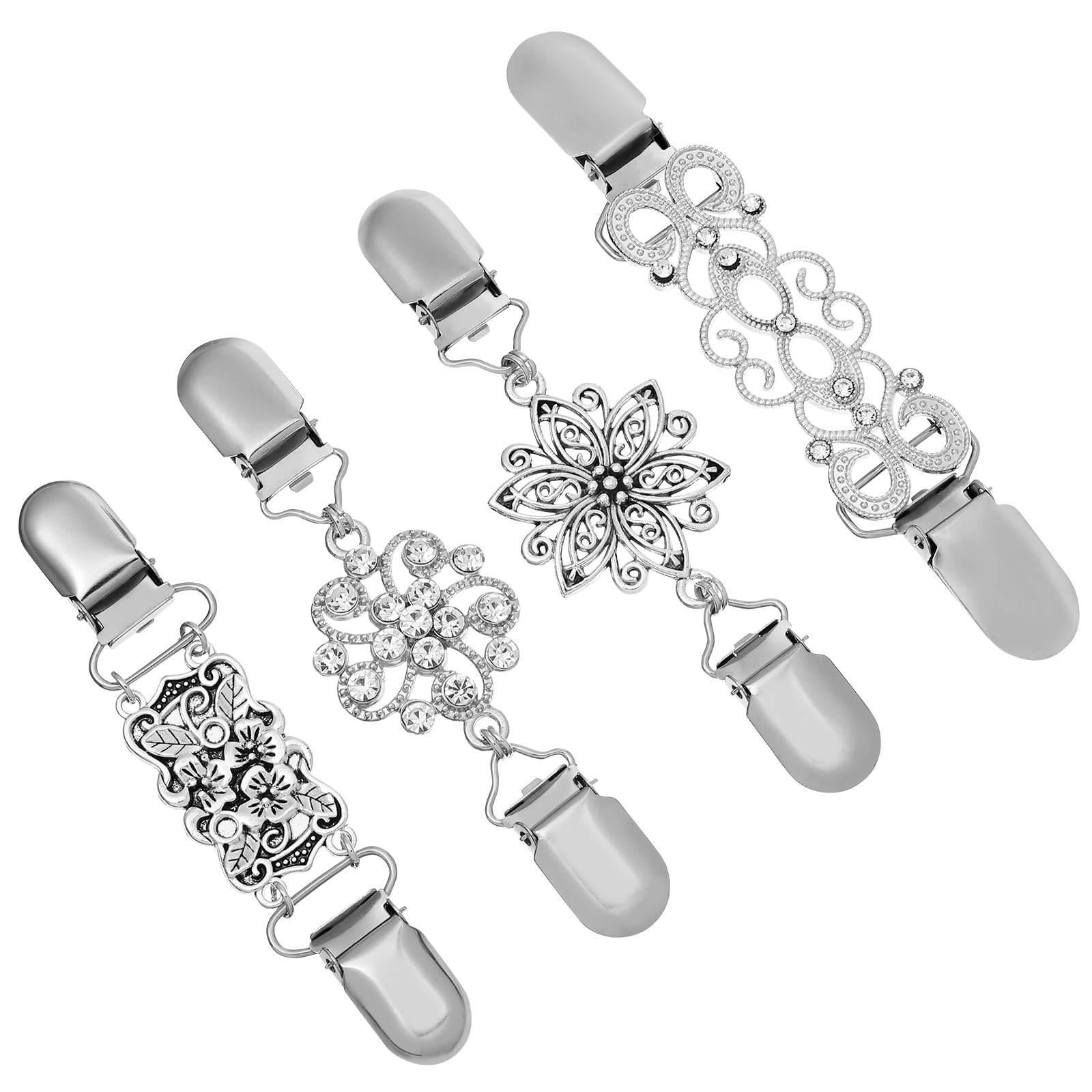 Amosfun 4pcs Cardigan Brooch Large Vintage Sweater Shawl Clips Retro Clothes Dress Clips Shawl Breast Lapel Pin for Women 13.5x1.6x0.8cm